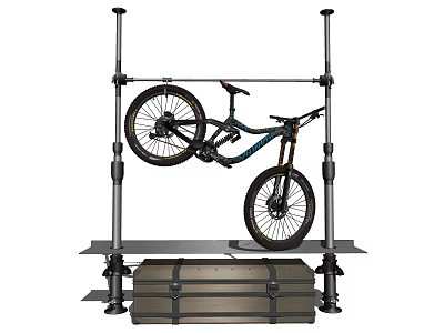 Bicycle Mounted On Floor Standing Metal Rack With Storage Case Below 3d model