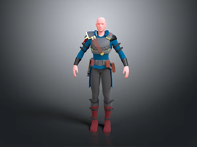 Detailed 3D Male Character Model With Blue Top Gray Pants And Red Boots 3d model