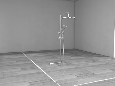 Modern Shower Fixture In Room With Wooden Floor And White Walls 3d model