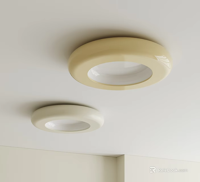Two Round Beige And White Ceiling Lights Mounted On Ceiling 3d model