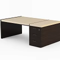 Modern Office Desk With Light Wood Top And Dark Wood Drawer Cabinet