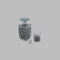 Corona Diamond Cut Crystal Decanter With Glass Ice Cubes On Black Surface