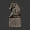 Stone Bear Sculpture Seated On Square Pedestal With Detailed Facial Features And Textured Surface