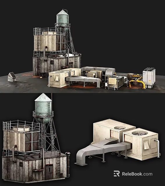 Public Utility Infrastructure With Water Tower Industrial Buildings And Metal Structures 3d model 