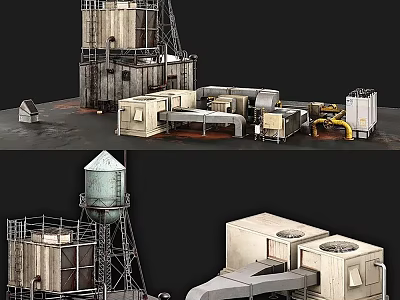 Public Utility Infrastructure With Water Tower Industrial Buildings And Metal Structures 3d model