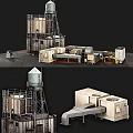 Public Utility Infrastructure With Water Tower Industrial Buildings And Metal Structures
