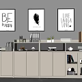 Modern Bookcase with Books Folders Decorations and Potted Plants Under Inspirational Wall Art