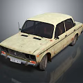 Vintage Beige Car With Worn Exterior Scratches Stains And Old Tires
