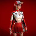 Female Character in Red and White Racing Suit With Cap Glasses and RACING Logo