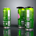 Green Beverage Cans With Brain Gray Label QR Code And Black Lids