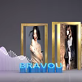 Golden Framed Women Photos With Blue BRAVO Letters And Purple Wavy Lines