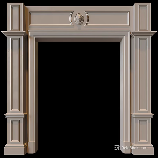 Elegant Ornate Classical Door Frame With Carved Details And Pillar Accents 3d model 