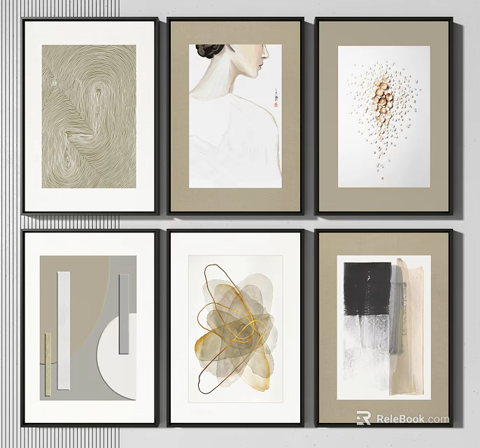 Six Abstract Decorative Paintings With Diverse Designs For Interior Wall Decor 3d model