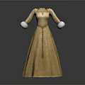 Beige Long Sleeve Dress With Fur Collar White Cuffs And Decorative Braid