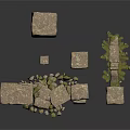 3D Stone Scene Components With Large Blocks Small Pieces And Grass Details