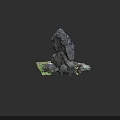 Natural Stone Rock Formation With Small Stones And Green Grass Base