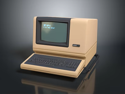 Vintage Electronic Computer Classic Beige Design With Retro Monitor And Built-in Keyboard 3d model