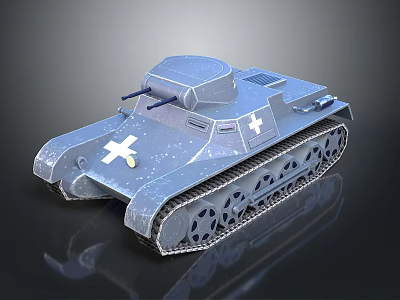 Blue Military Tank With White Cross Marking On Turret And Track Details 3d model