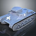 Blue Military Tank With White Cross Marking On Turret And Track Details