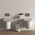 Modern Wall Mounted Toilets With Toilet Paper Holder And Trash Can