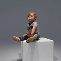 Multiple People Sitting on White Cubes with Different Poses in Gray Background 3d model