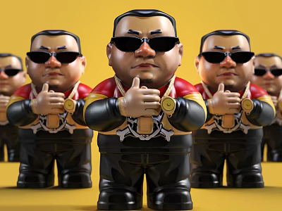 Cartoon Character Decorative Ornament Set With Sunglasses Thumbs Up Red Black Outfit And Yellow Background 3d model