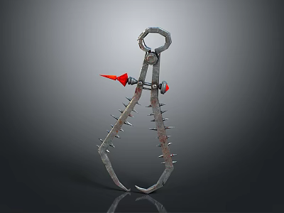Mechanical Metal Clamp With Spiked Jaws Ring Handle And Red Components 3d model