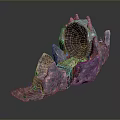 Realistic Volcanic Cave Scene With Glowing Red Lava And Stone Steps