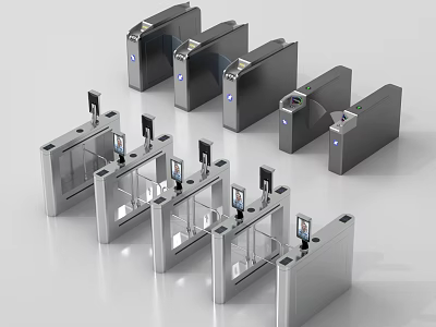 Public Facilities Access Control Turnstiles With Stainless Steel Body Display Screens And Scanning Areas 3d model