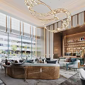 Elegant Modern Sales Office Interior With Crystal Chandelier Comfortable Seating Display Area And Large Windows