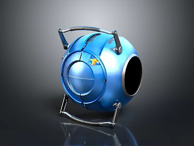 Blue Spherical Space Probe With Metallic Frame For Cosmic Exploration 3d model
