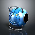 Blue Spherical Space Probe With Metallic Frame For Cosmic Exploration