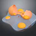 Organic Fresh Cracked Eggshells With Runny Yolks On Glass Surface