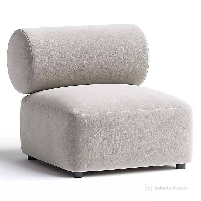 Modern Light Gray Single Sofa With Cylindrical Backrest And Square Seat Design 3d model