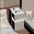 Modern Bedroom With White Nightstand Marble Top Decor Items And Soft Pillows 3d model
