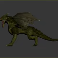 Green Scaled Dragon Game Movie Character with Red Eyes and Golden Edged Flying Wings