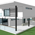 Modern Detached Villa with Large Glass Windows Swimming Pool and Waterfront Lawn