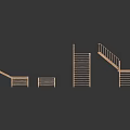 Wooden Staircase Components With Straight Designs Handrails And Step Models 3d model