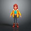 Woman With Red Hair In Yellow Jacket Blue Top Jeans And Brown Boots