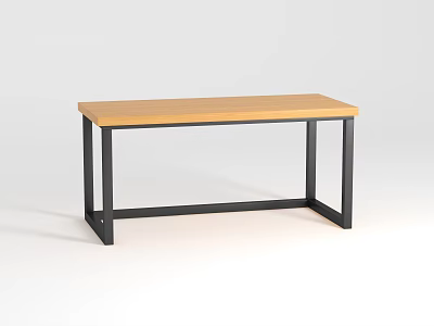 Modern Simple Desk With Wooden Top And Black Metal Frame Structure 3d model
