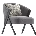 Modern Neutral Upholstered Armchair With Wooden Arms And Gray Throw Blanket
