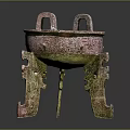 Ancient Style Bronze Furniture With Tripod Legs Double Handles And Intricate Patterns