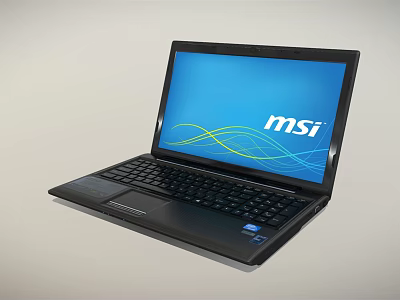 MSI Sleek Laptop Featuring Blue Screen Yellow Blue Wave Patterns And Black Keyboard 3d model