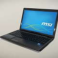 MSI Sleek Laptop Featuring Blue Screen Yellow Blue Wave Patterns And Black Keyboard