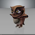 Cute Brown Cartoon Owl Character With Big Eyes And 3D Model Design