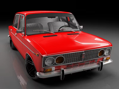 Classic Red Sedan Exterior With Shiny Finish And Black Wheels Chrome Grille 3d model