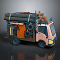 Light Pink Truck Loaded With Pipes Tires And Orange Wood Cartoon Style Concept Design Vehicle