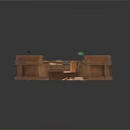 Circular Wooden Reception Desk With Green Desk Lamp Documents And Wooden Chair On Wooden Floor