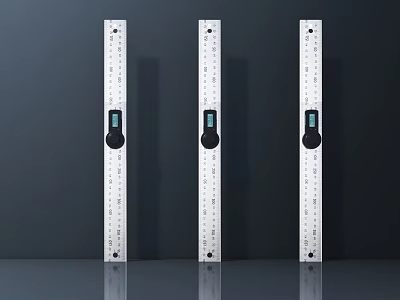 Three Silver Long Strip Industrial Spirit Levels with Measurement Scales and Bubble Level Indicators 3d model