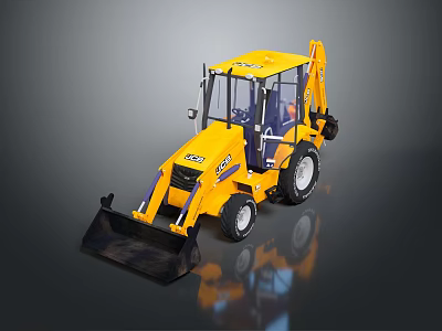Yellow Construction Loader Model With Front Bucket Enclosed Cab And Reflective Surface 3d model